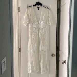 Aqua White Crochet Lace Beach Kimono